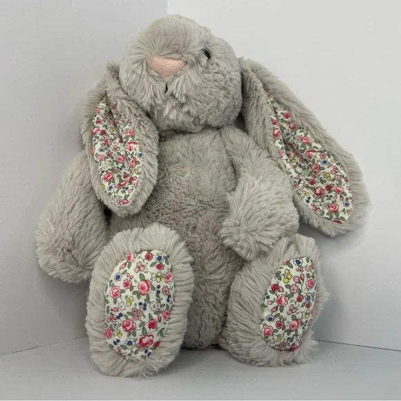 Jellycat London Silver Blossom Bunny Gray Soft Medium 12” HTF Plush - Picture 2 of 16
